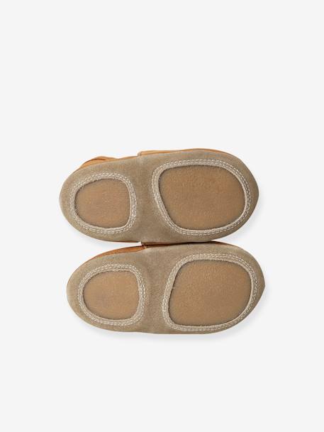 Chaussons élastiqués en cuir souple bébé chocolat+marine - vertbaudet enfant 