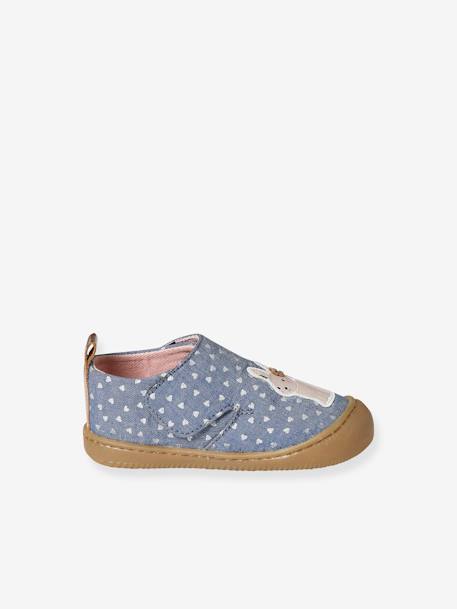 Chaussons bébé toile scratch blanc imprimé+bleu chambray - vertbaudet enfant 