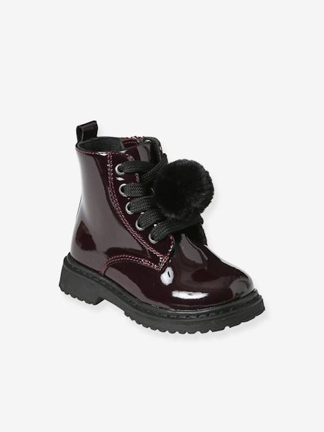 Boots vernies lacées et zippées bébé bordeaux - vertbaudet enfant 