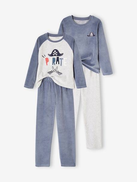 Lot de 2 pyjamas pirates en velours garçon bleu grisé - vertbaudet enfant 