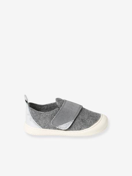 Chaussons scratchés bébé en feutre gris chiné - vertbaudet enfant 