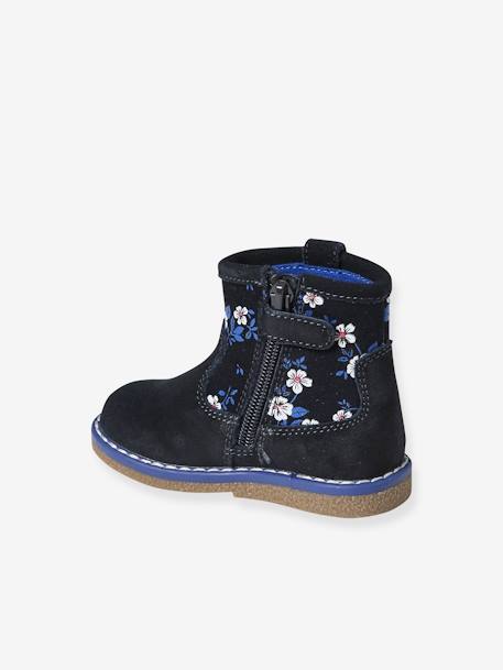 Boots zippées en cuir imprimé bébé bleu imprimé - vertbaudet enfant 