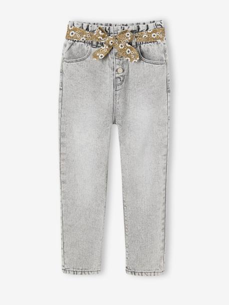Fille-Pantalon-Jean style paperbag et sa ceinture fleurie fille