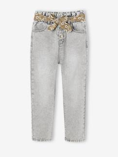 Meisje-Jean-Paperbag jeans met bloemenriem voor meisjes
