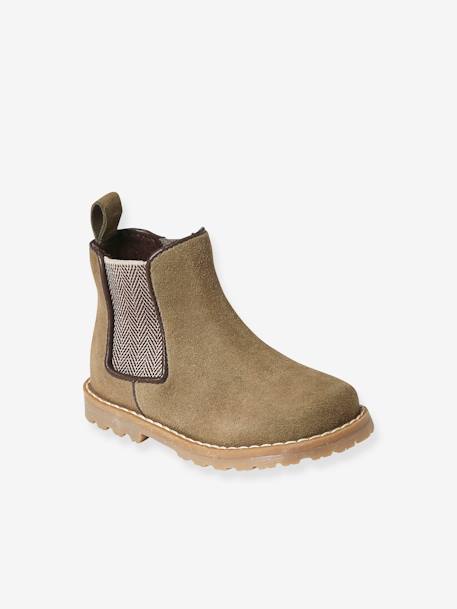 Boots en cuir zippées et élastiquées bébé kaki - vertbaudet enfant 