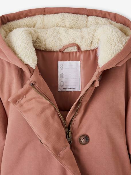 Parka à capuche chic effet peau de pêche fille bois de rose+marine - vertbaudet enfant 