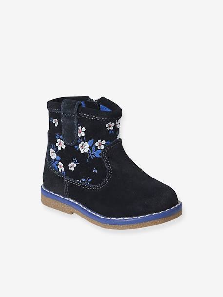 Leren boots met rits voor baby blauw, bedrukt - vertbaudet enfant 