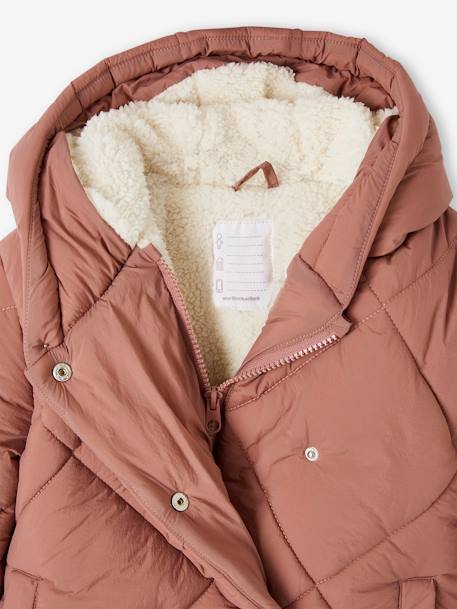 Doudoune fille à capuche doublée sherpa blush+marine+vert - vertbaudet enfant 