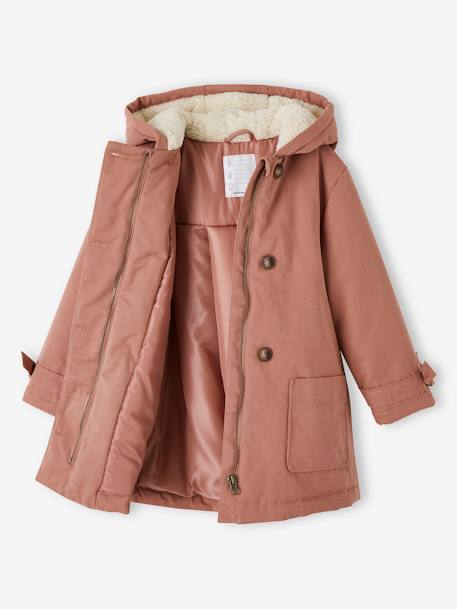 Parka à capuche chic effet peau de pêche fille bois de rose+marine - vertbaudet enfant 