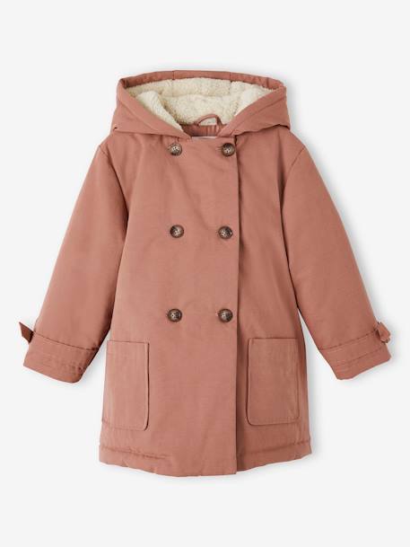 Parka à capuche chic effet peau de pêche fille bois de rose+marine - vertbaudet enfant 