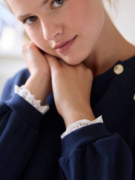 Zwangerschaps- en voedingssweatshirt van fleece marineblauw - vertbaudet enfant 