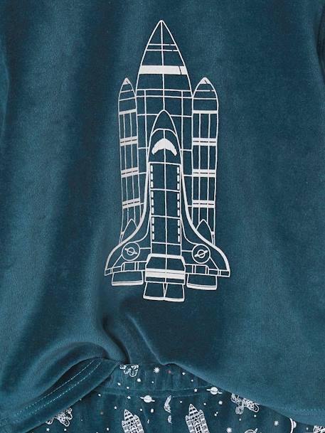Pyjama garçon velours fusée phosphorescente bleu canard - vertbaudet enfant 