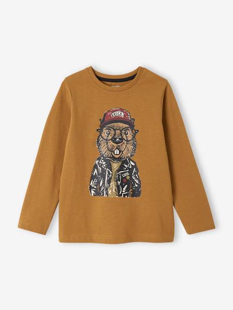 T-shirt animal crayonné garçon caramel+gris Chiné MOYEN+kaki - vertbaudet enfant 