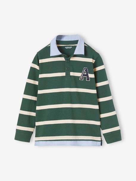 Gestreepte polo jongens effect 2-in-1 donkerblauw+Engels groen+marineblauw+rood gestreept+ROUGE FONCE UNI AVEC DECOR - vertbaudet enfant 