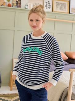 Zwangerschapskleding-Molton sweater met strepen voor zwangerschap en borstvoeding