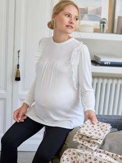 Zwangerschapskleding-T-shirt-Zwangerschapsshirt met ruches en Engels borduurwerk