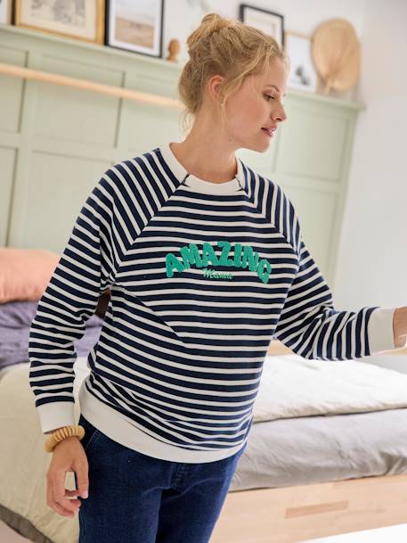 Molton sweater met strepen voor zwangerschap en borstvoeding marineblauw - vertbaudet enfant 