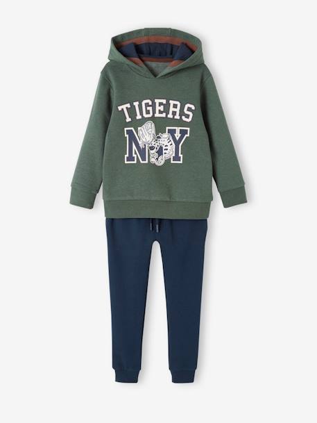 Set sport sweater met capuchon en jogging van fleece voor jongens gemêleerd groen+marineblauw - vertbaudet enfant 