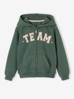 Meisje-Sport collectie-Sportsweater met rits en capuchon met "Team" motief meisjes