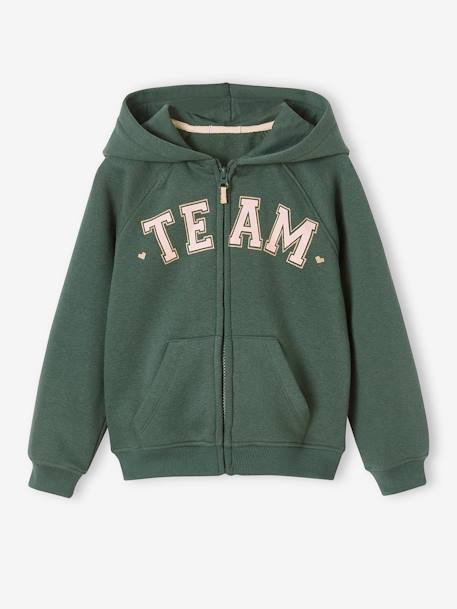 Sweat zippé à capuche motif 'Team' sport fille marine+vert+vert d'eau - vertbaudet enfant 