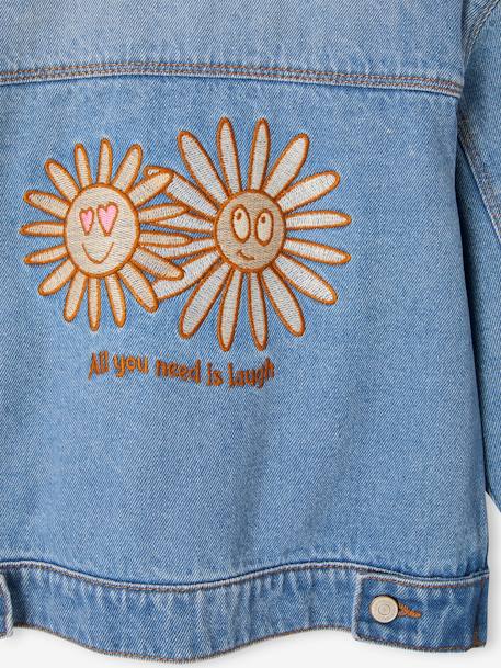 Jeansjasje voor meisjes met bloemenanimatie op de achterkant stone - vertbaudet enfant 