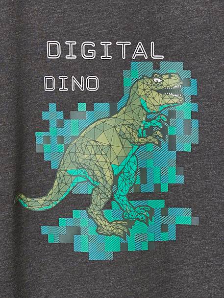 Jongens-T-shirt met pixeleffect en digitale dino's in reliëf gemêleerd grijs - vertbaudet enfant 