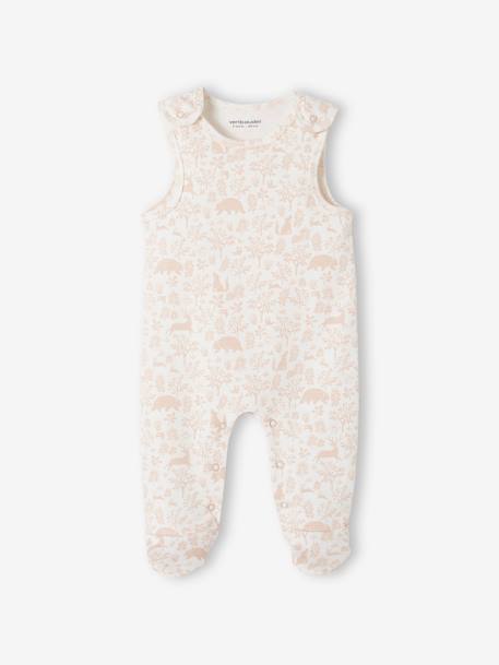 Ensemble naissance 3 pièces : combinaison + body + doudou en coton bio bleu jean+rose poudré - vertbaudet enfant 