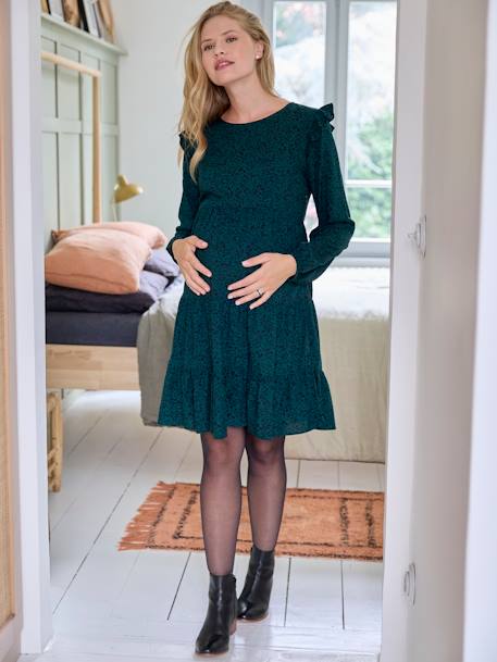 Korte jurk met print en ruches voor tijdens de zwangerschap en borstvoeding dennen - vertbaudet enfant 