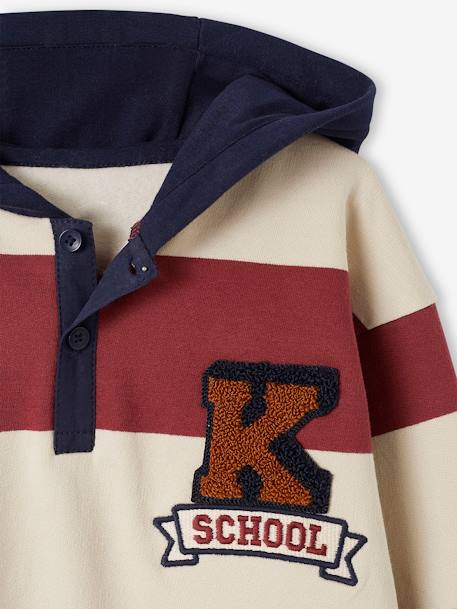 Jongenssweater met capuchon en badge van boucléwol op de borst bordeauxrood - vertbaudet enfant 