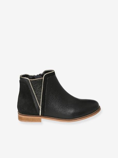 Boots enfant fille cuir zippées camel+noir - vertbaudet enfant 