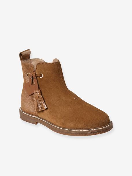 Boots enfant fille cuir à pompon zippées camel+rose - vertbaudet enfant 