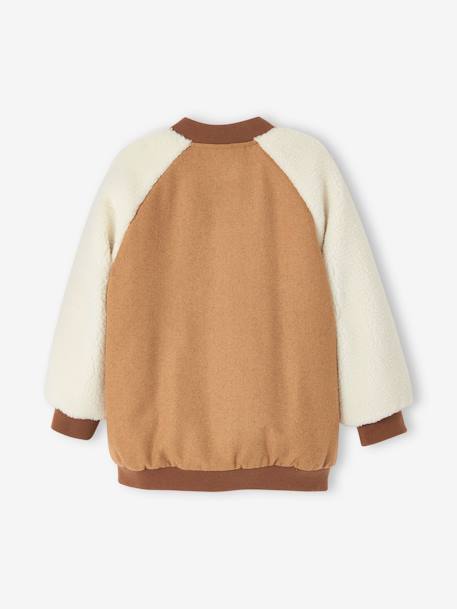Blouson teddy en lainage et sherpa fille animation en bouclettes camel - vertbaudet enfant 