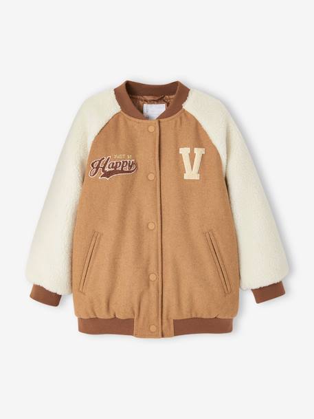 Blouson teddy en lainage et sherpa fille animation en bouclettes camel - vertbaudet enfant 