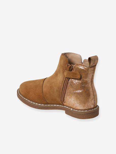 Boots enfant fille cuir à pompon zippées camel+rose - vertbaudet enfant 