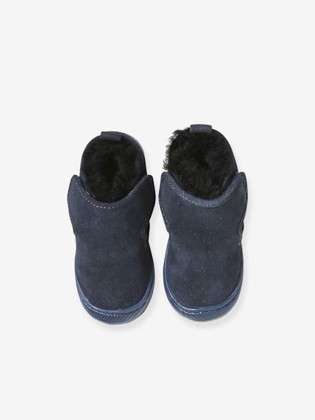 Chaussons fourrés scratchés bébé en cuir souple marine - vertbaudet enfant 