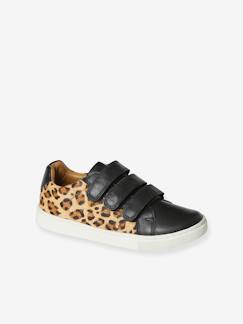-Leren Junior sneakers met klittenband en luipaardprint