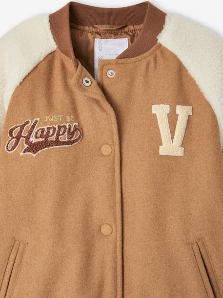 Blouson teddy en lainage et sherpa fille animation en bouclettes camel - vertbaudet enfant 