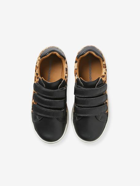 Leren Junior sneakers met klittenband en luipaardprint zwart, bedrukt - vertbaudet enfant 
