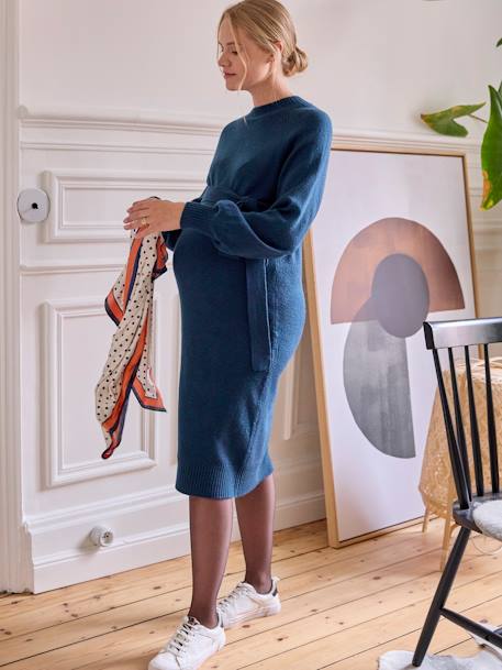 Robe-pull mi-longue avec ceinture de grossesse bleu océan - vertbaudet enfant 