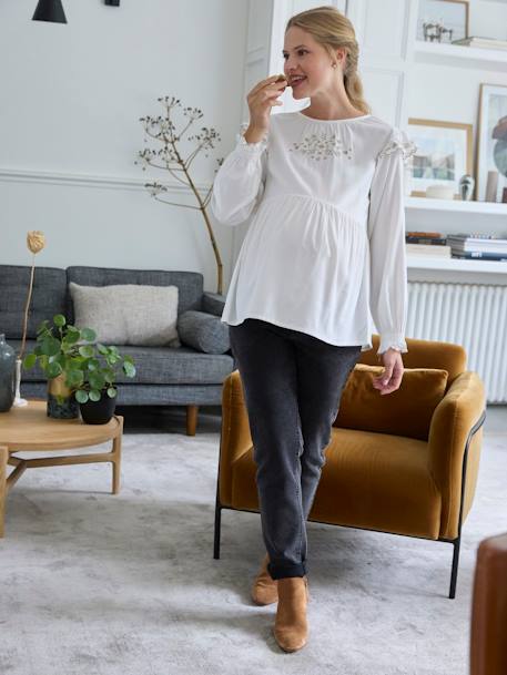 Blouse de grossesse brodée gaze de coton et viscose écru - vertbaudet enfant 