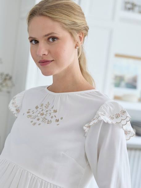 Blouse de grossesse brodée gaze de coton et viscose écru - vertbaudet enfant 
