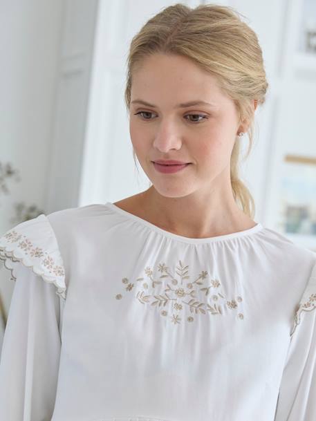 Blouse de grossesse brodée gaze de coton et viscose écru - vertbaudet enfant 