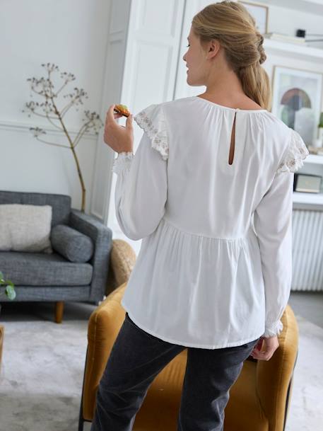 Blouse de grossesse brodée gaze de coton et viscose écru - vertbaudet enfant 