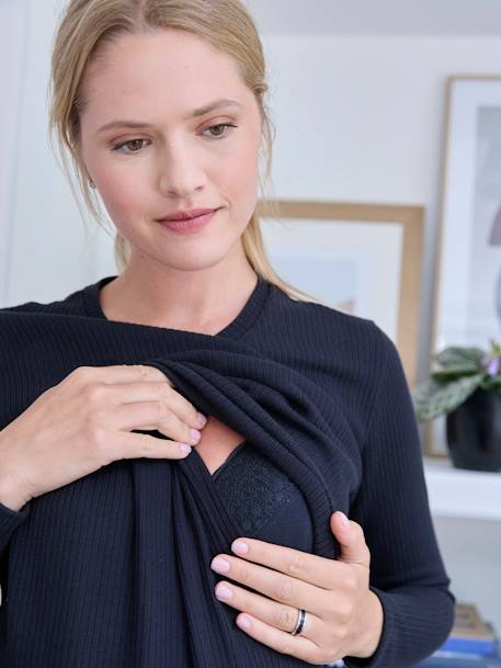 Robe courte en maille côtelée grossesse et allaitement noir - vertbaudet enfant 