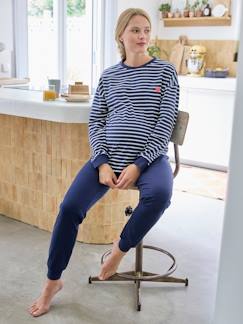 Zwangerschapskleding-Pyjama, homewear-2-delige gestreepte pyjamaset zwangerschap