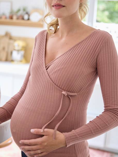 T-shirt met wikkeleffect zwangerschap en borstvoeding rozenhout - vertbaudet enfant 