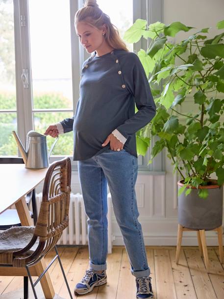T-Shirt voor zwangerschap en borstvoeding in twee materialen petrolblauw - vertbaudet enfant 