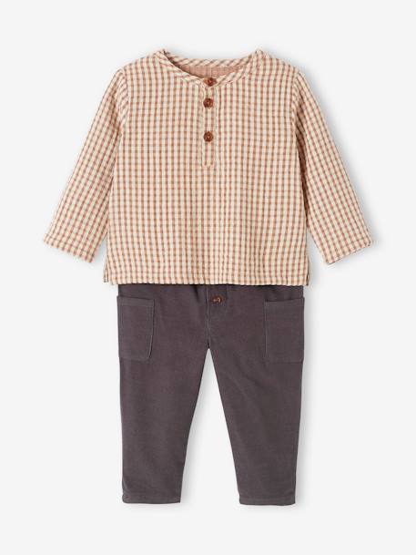 Babyset met geruit overhemd + fluwelen broek bruin, geruit - vertbaudet enfant 