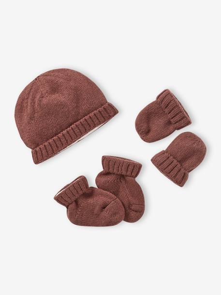 Ensemble naissance en tricot bonnet + moufles + chaussons noisette - vertbaudet enfant 