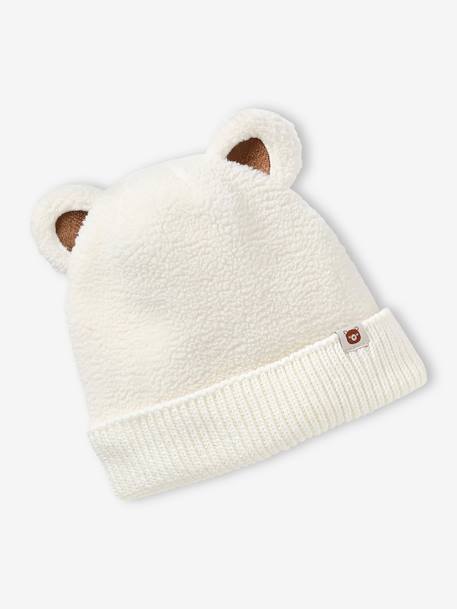 Ensemble 'Bear Mood' bébé garçon bonnet + snood + moufles en sherpa écru - vertbaudet enfant 